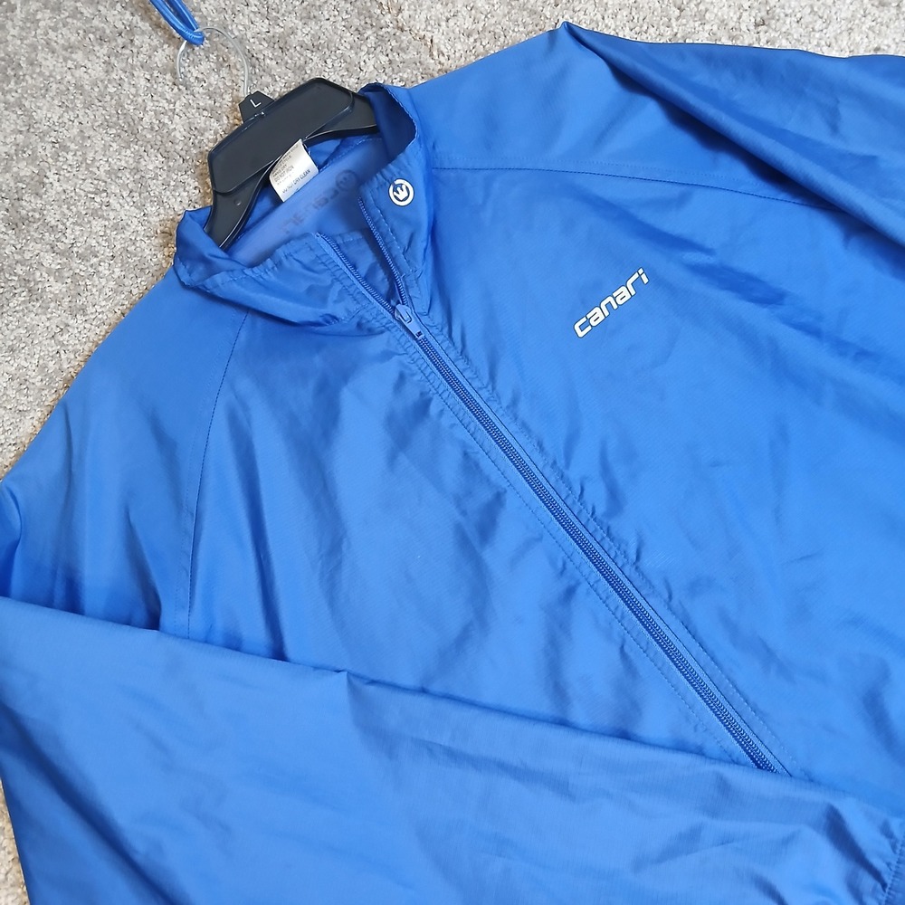 Canari Mens Blue Cycling Windbreaker Jacket Large Full Zip Lightweight Shell